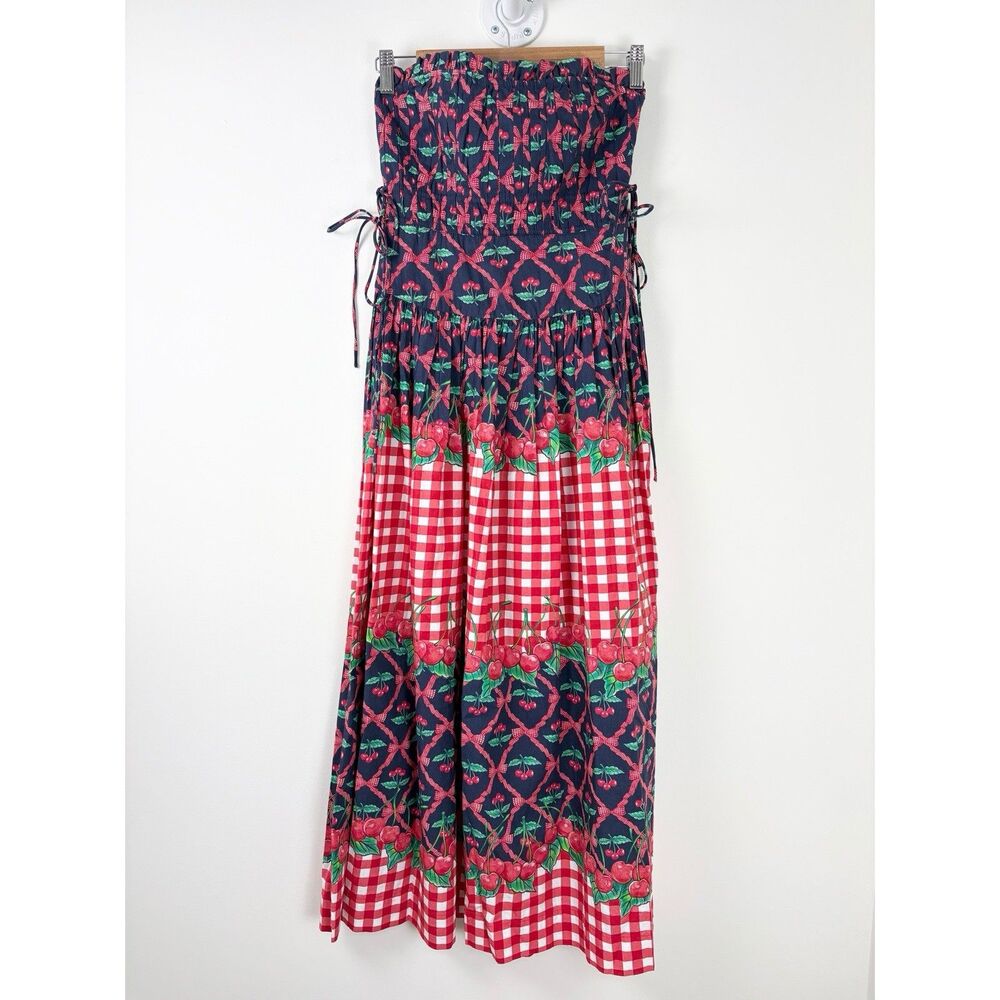 Damson Madder Anthropologie Strapless Midi Dress (Sz 2) Kelia Cherry 100% Cotton